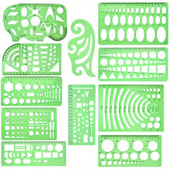 11pcs Geometric Drawings Templates Measuring Rulers Plastic Stencils with Zipper