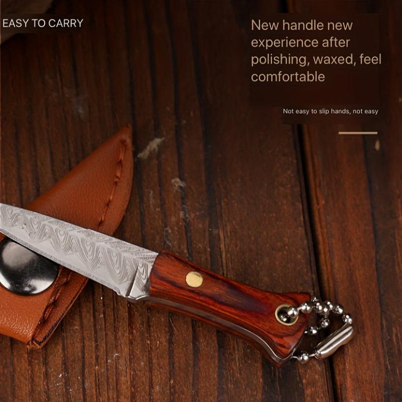 Mini Stainless Steel Pocket Knife w/ Wood Handle & Key Buckle
