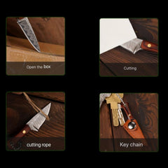 Mini Stainless Steel Pocket Knife w/ Wood Handle & Key Buckle