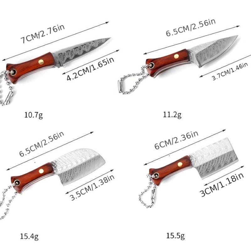 Mini Stainless Steel Pocket Knife w/ Wood Handle & Key Buckle