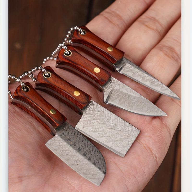 Mini Stainless Steel Pocket Knife w/ Wood Handle & Key Buckle