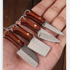 Mini Stainless Steel Pocket Knife w/ Wood Handle & Key Buckle