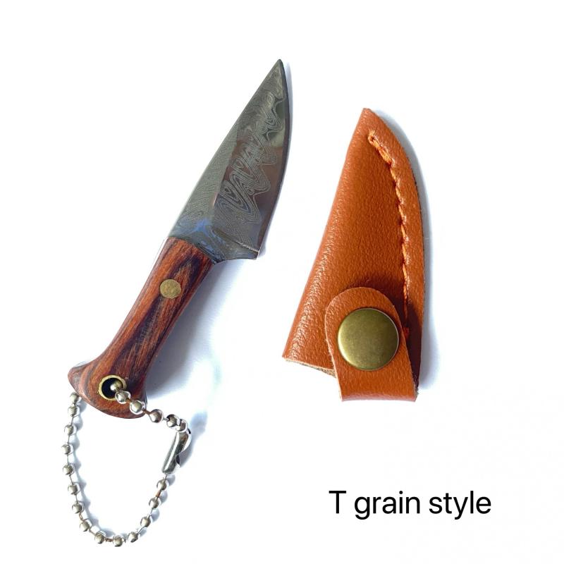 Mini Stainless Steel Pocket Knife w/ Wood Handle & Key Buckle