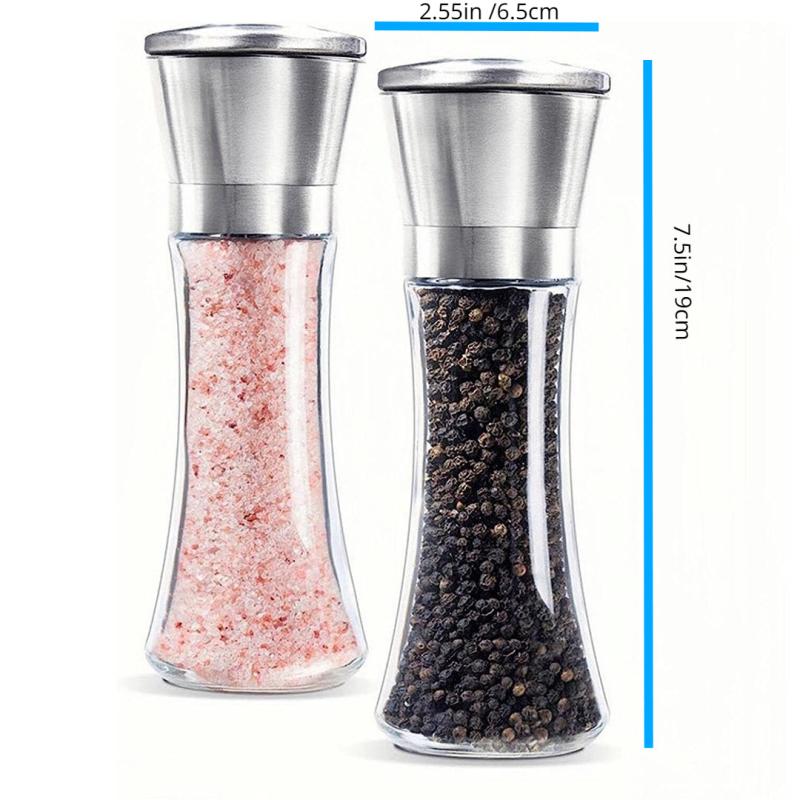 2pcs Pepper Grinder Sea Salt Ginder Glass Spice Mill Manual Pepper Mil