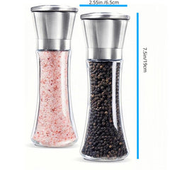 2pcs Pepper Grinder Sea Salt Ginder Glass Spice Mill Manual Pepper Mil