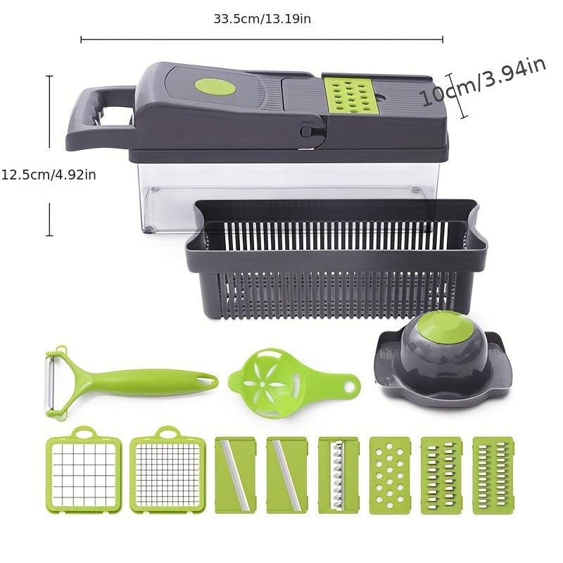 14pcs Veggie and Fruit Slicer with Container Manual Chopper