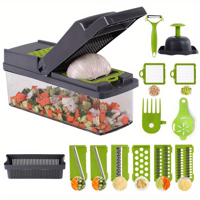 14pcs Veggie and Fruit Slicer with Container Manual Chopper