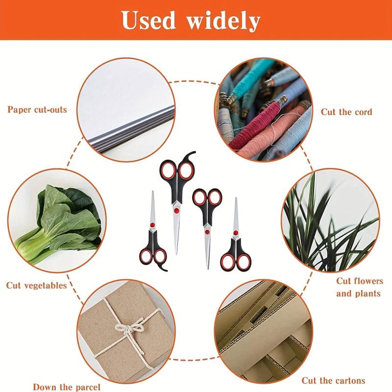 4pcs Stainless Steel Scissors All Purpose Ergonomic Comfort Grip Sharp Scissors