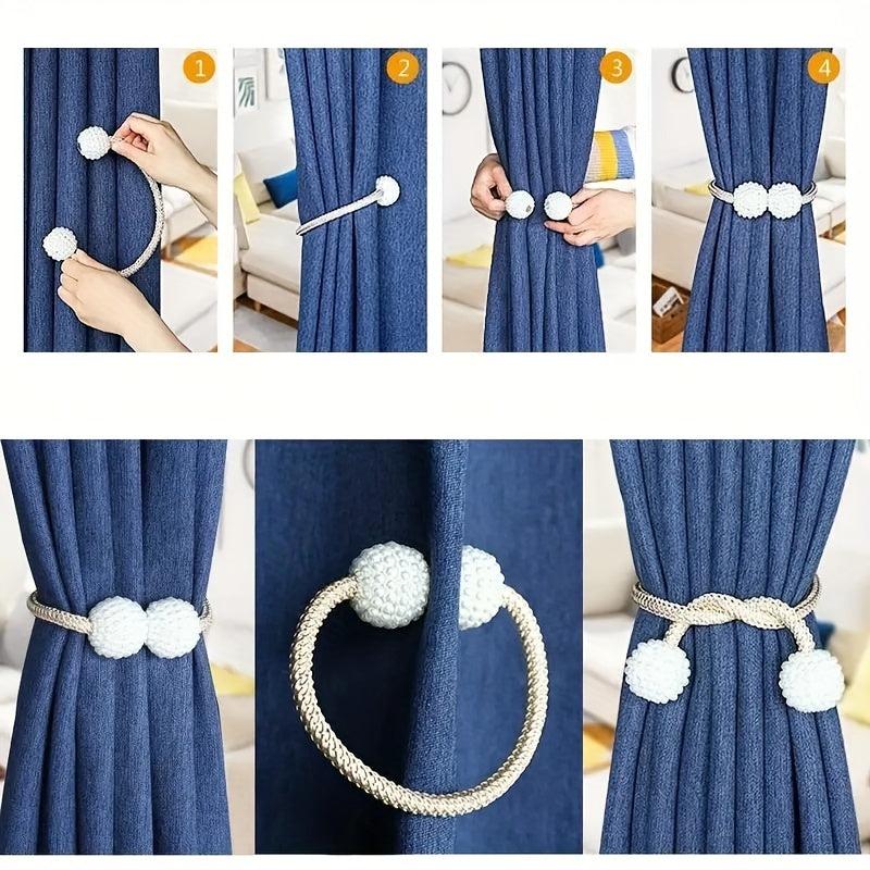 Magnetic Curtain Tiebacks with Pearl Ball Window Holdbacks - 5 Options