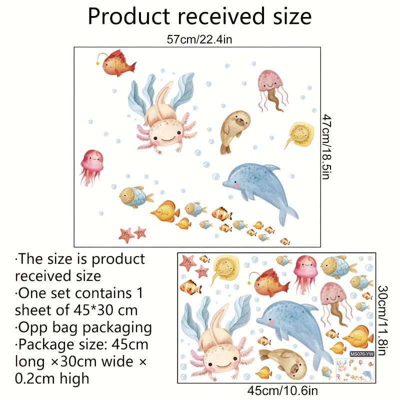 Underwater Animal Pattern Wall Sticker Kids Cartoon Waterproof Decal