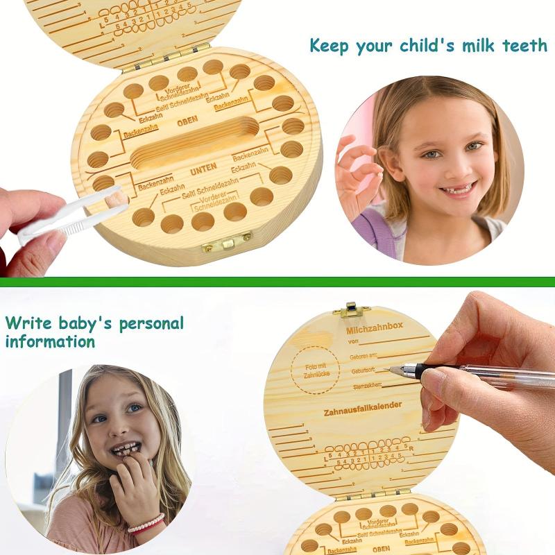 Wooden Tooth Box Keepsake for Children with Tweezers