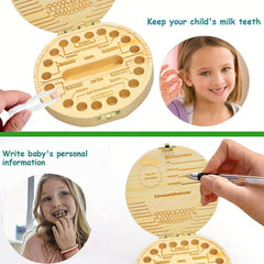 Wooden Tooth Box Keepsake for Children with Tweezers
