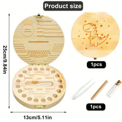Wooden Tooth Box Keepsake for Children with Tweezers