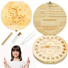 Wooden Tooth Box Keepsake for Children with Tweezers