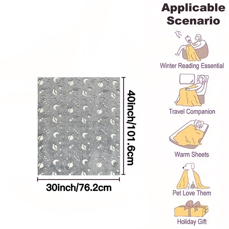 Glow in the Dark Space Rocket Blanket Soft Flannel Throw for Kids