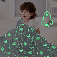 Glow in the Dark Space Rocket Blanket Soft Flannel Throw for Kids