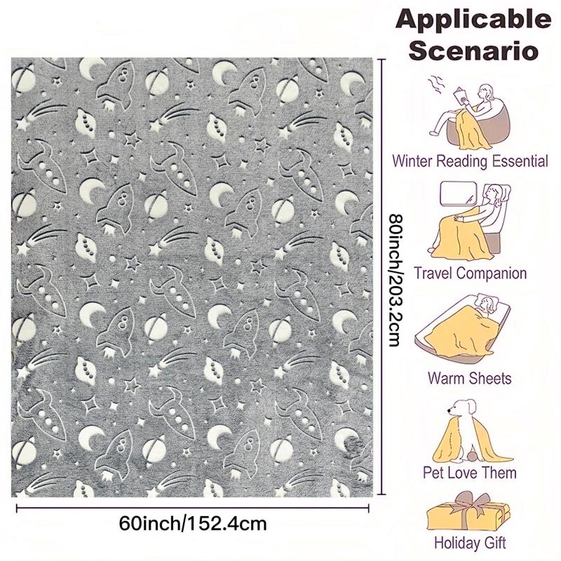 Glow in the Dark Space Rocket Blanket Soft Flannel Throw for Kids