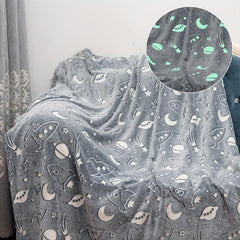 Glow in the Dark Space Rocket Blanket Soft Flannel Throw for Kids