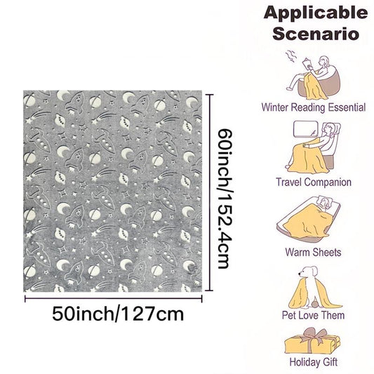 Glow in the Dark Space Rocket Blanket Soft Flannel Throw for Kids