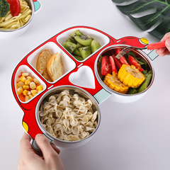 4pcs Divided Grid Dinner Plate With Lid Stainless Steel Bowl Set
