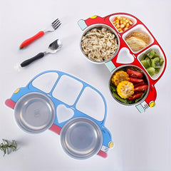 4pcs Divided Grid Dinner Plate With Lid Stainless Steel Bowl Set