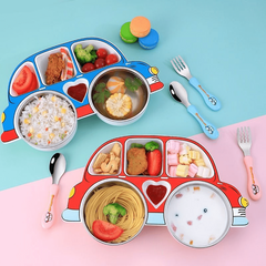 4pcs Divided Grid Dinner Plate With Lid Stainless Steel Bowl Set