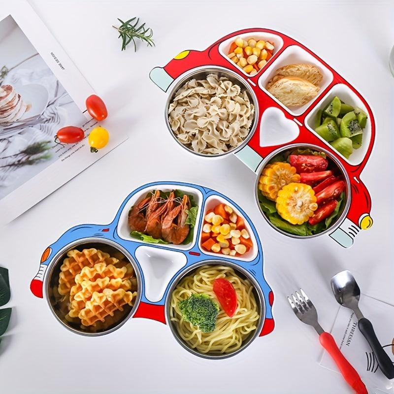 4pcs Divided Grid Dinner Plate With Lid Stainless Steel Bowl Set