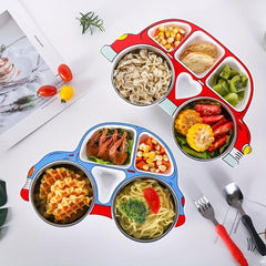 4pcs Divided Grid Dinner Plate With Lid Stainless Steel Bowl Set