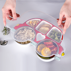 4pcs Divided Grid Dinner Plate With Lid Stainless Steel Bowl Set