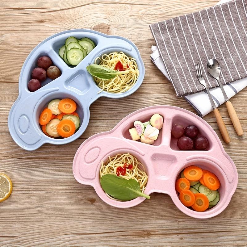 Cartoon Car Pattern Divided Plate Leakproof Food Container for School Canteen