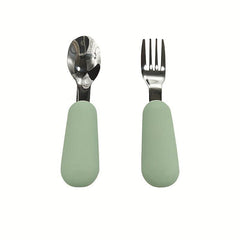 2pcs Silicone and Stainless Steel Baby Fork and Spoon Set