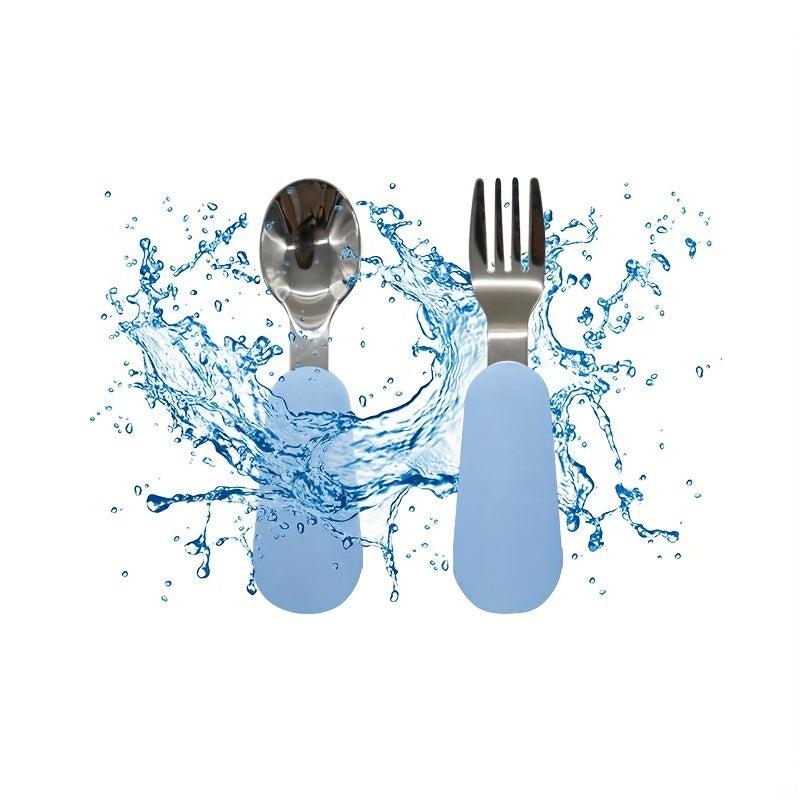 2pcs Silicone and Stainless Steel Baby Fork and Spoon Set