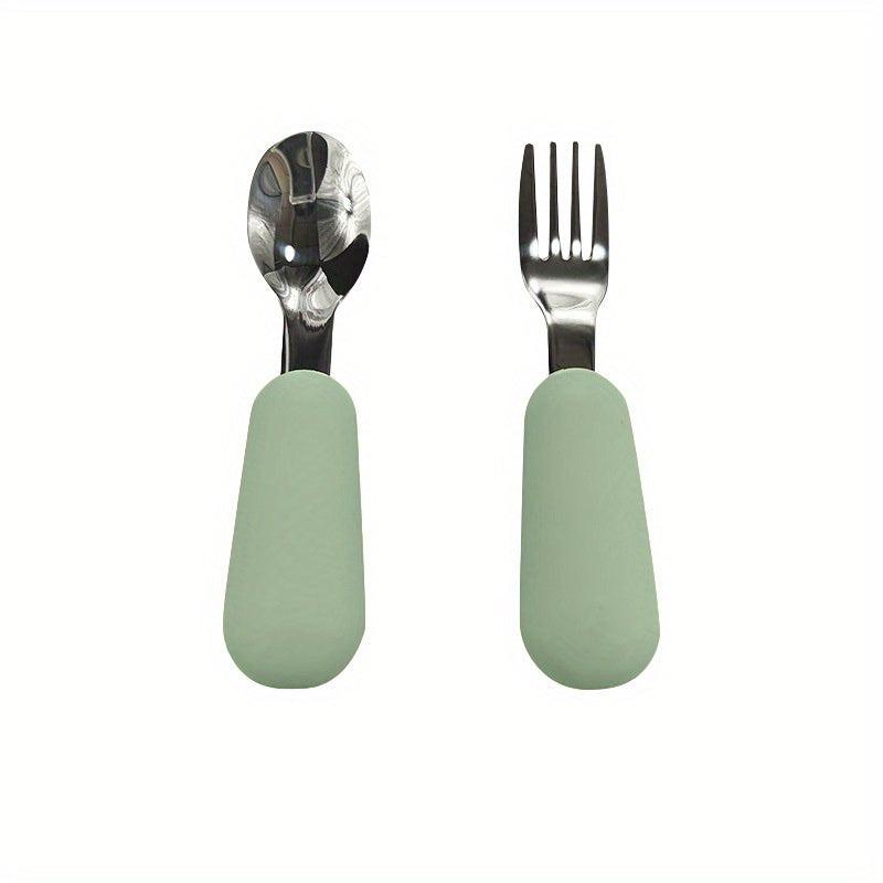 2pcs Silicone and Stainless Steel Baby Fork and Spoon Set