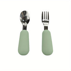 2pcs Silicone and Stainless Steel Baby Fork and Spoon Set