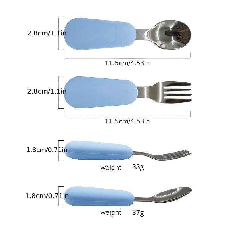 2pcs Silicone and Stainless Steel Baby Fork and Spoon Set