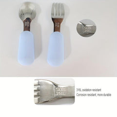 2pcs Silicone and Stainless Steel Baby Fork and Spoon Set