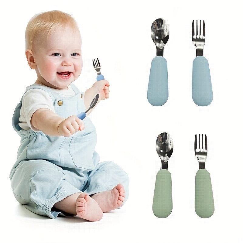 2pcs Silicone and Stainless Steel Baby Fork and Spoon Set