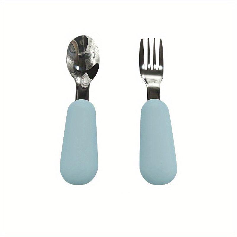 2pcs Silicone and Stainless Steel Baby Fork and Spoon Set