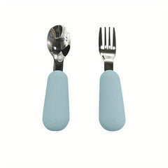 2pcs Silicone and Stainless Steel Baby Fork and Spoon Set