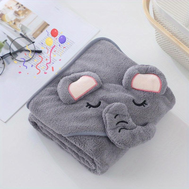 Kids Hooded Bath Towel Soft Coral Fleece Cartoon Cloak for 0-3 Years