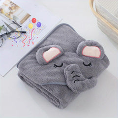 Kids Hooded Bath Towel Soft Coral Fleece Cartoon Cloak for 0-3 Years