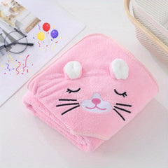 Kids Hooded Bath Towel Soft Coral Fleece Cartoon Cloak for 0-3 Years