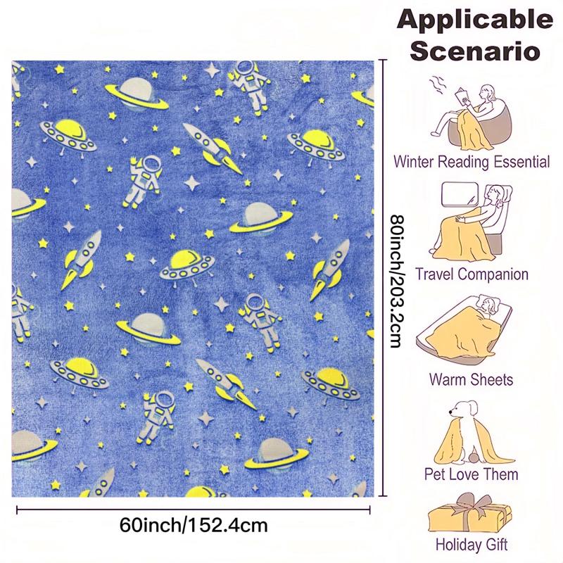 Glow in the Dark Astronaut Blanket Soft Cozy Flannel Blanket