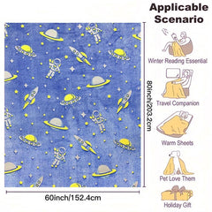Glow in the Dark Astronaut Blanket Soft Cozy Flannel Blanket
