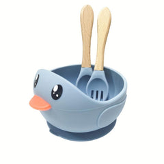 3PCS Cartoon Duck Children's Tableware Silicone Suction Bowl Baby Anti-fall