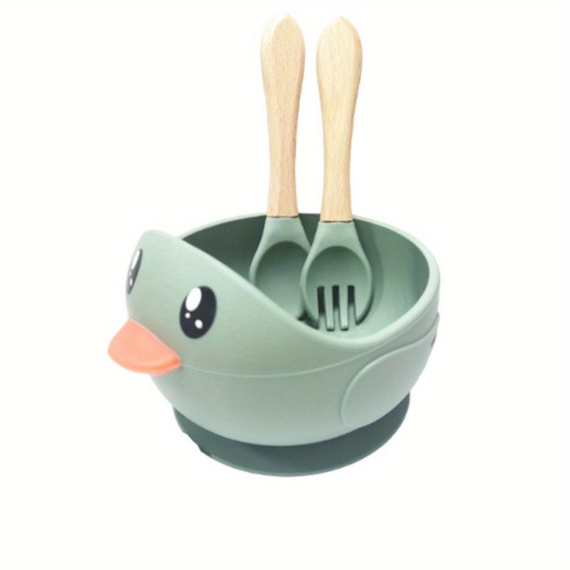 3PCS Cartoon Duck Children's Tableware Silicone Suction Bowl Baby Anti-fall