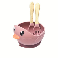 3PCS Cartoon Duck Children's Tableware Silicone Suction Bowl Baby Anti-fall