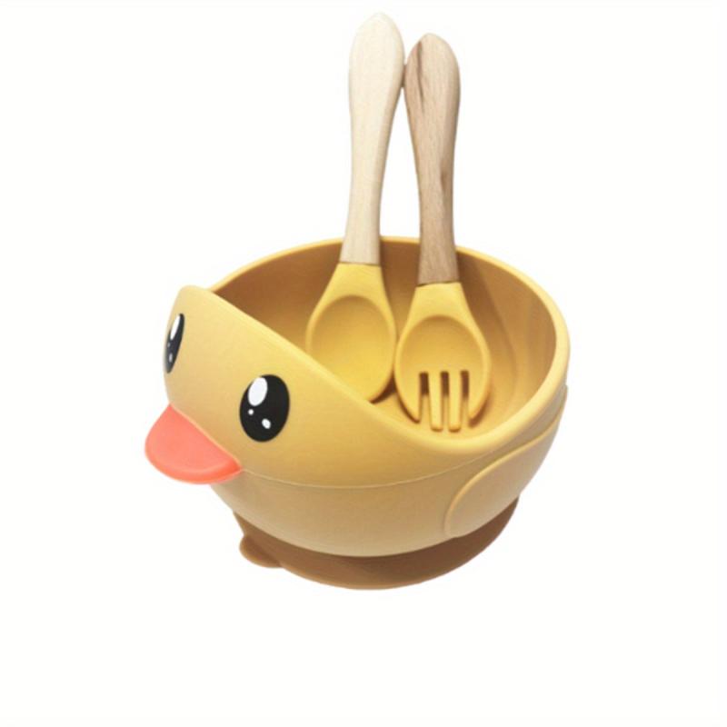 3PCS Cartoon Duck Children's Tableware Silicone Suction Bowl Baby Anti-fall