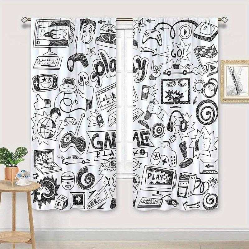 Kids Video Games Curtains Gaming Racing Rod Pocket Gamer Curtain