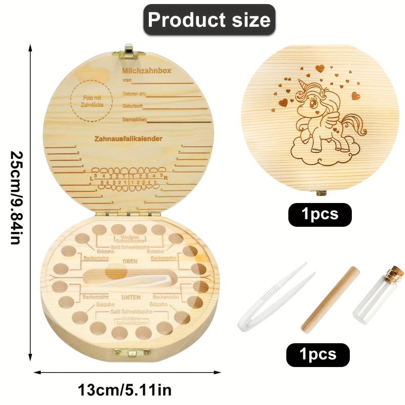 Girls Wooden Tooth Storage Box with Tweezers